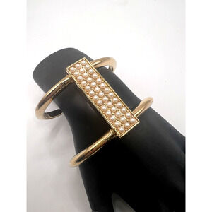 VIntage ANN TAYLOR Faux Seed Pearl Gold Cuff Bracelet Rare Find